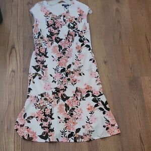 Chaps Floral SleevelessDress in Pink and White